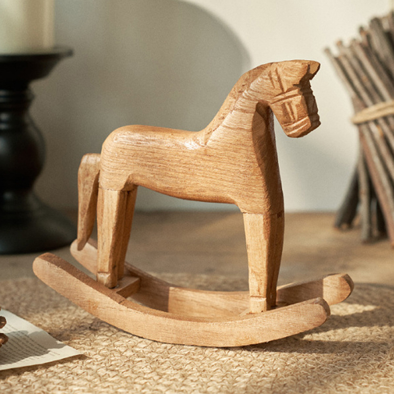 Kids Toys Horse - Drewniane rękodzieło Koń na biegunach Statuetka